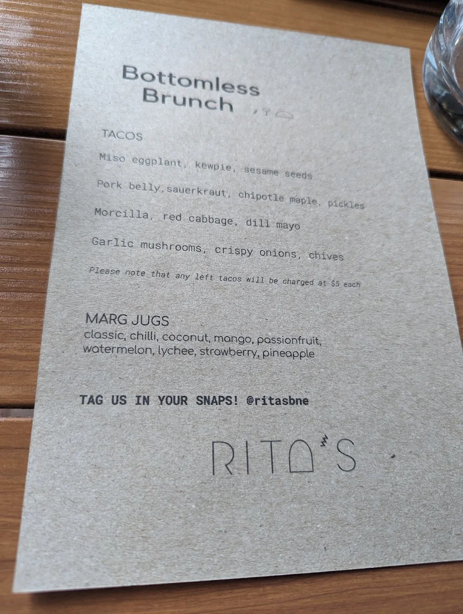 Menu, RITA'S