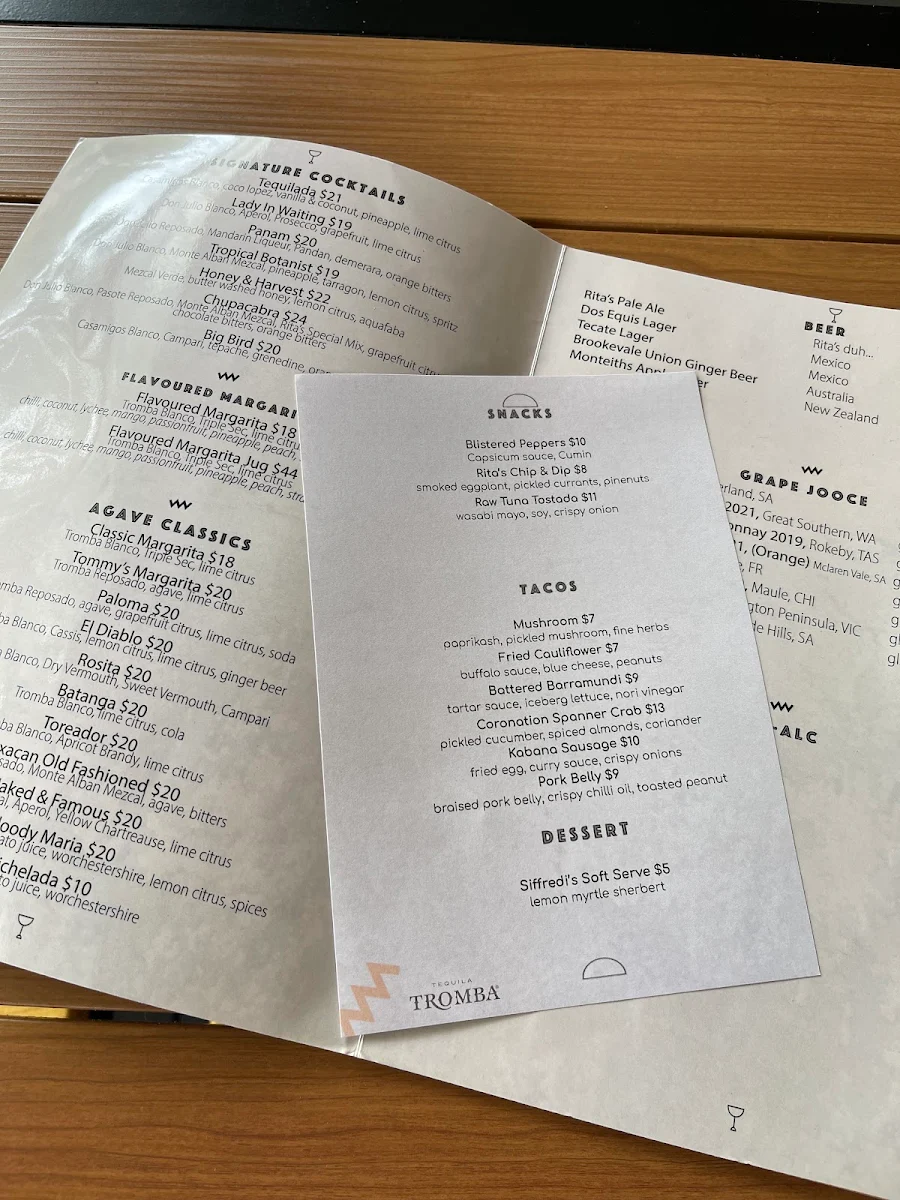 Menu, RITA'S