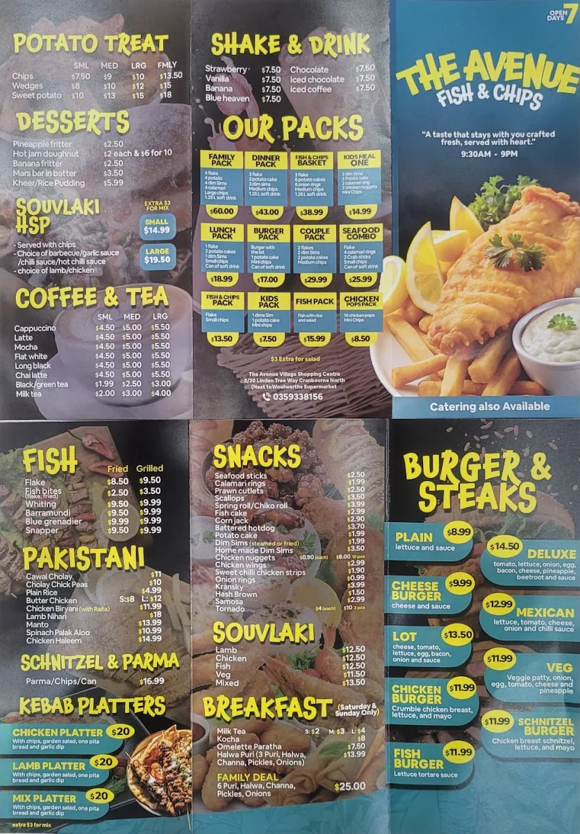 Menu, The Avenue Fish and Chips