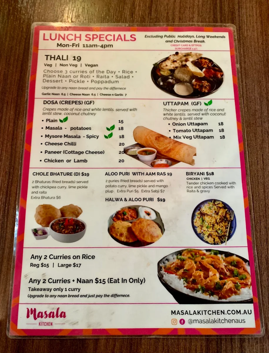 Menu, Masala Kitchen World Square