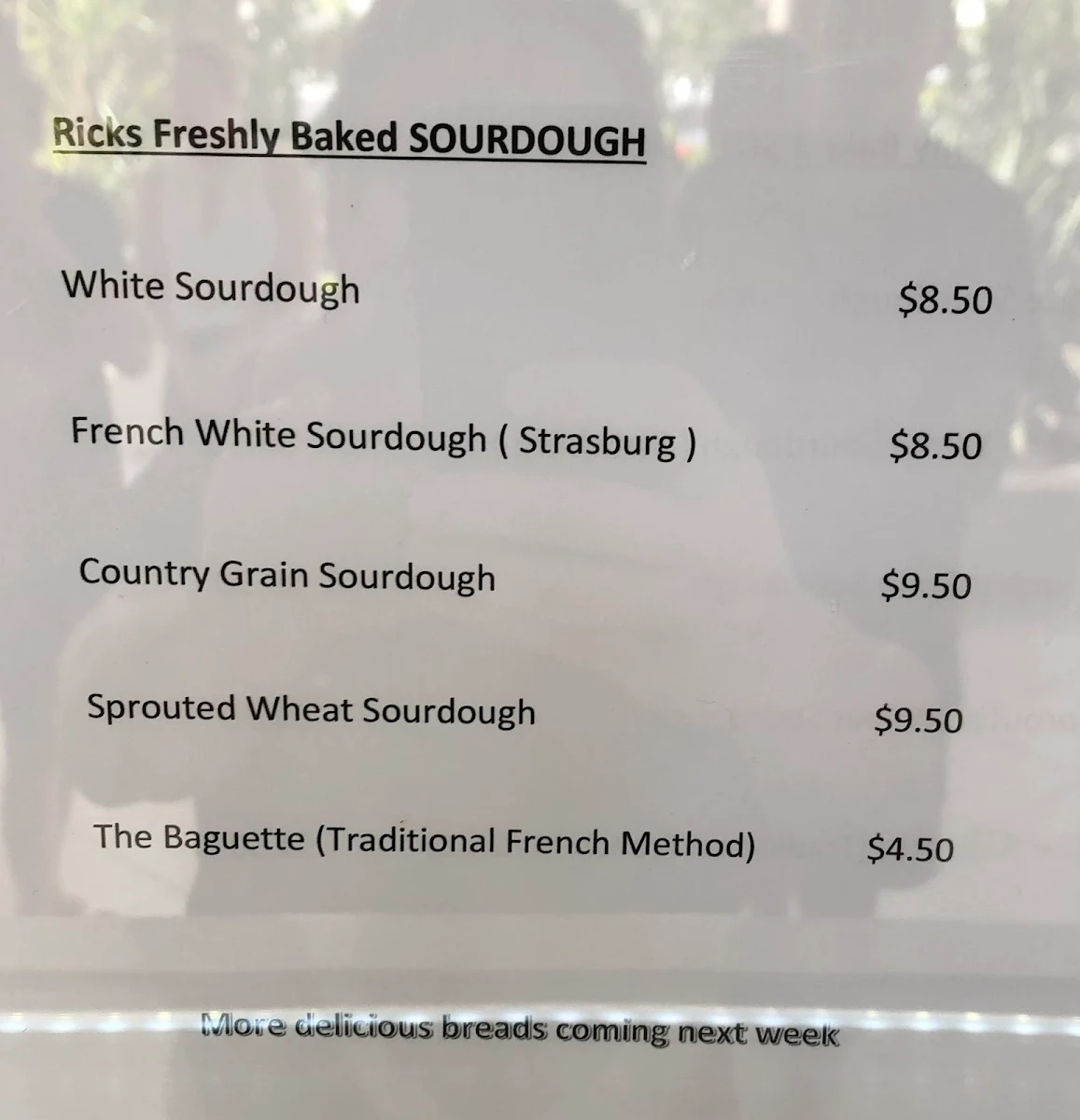 Menu, RICK'S ON 6TH