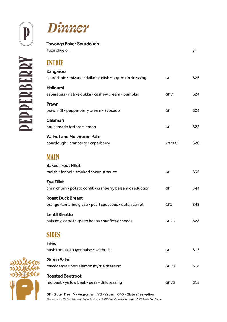 Menu, Pepperberry Restaurant at Hara House