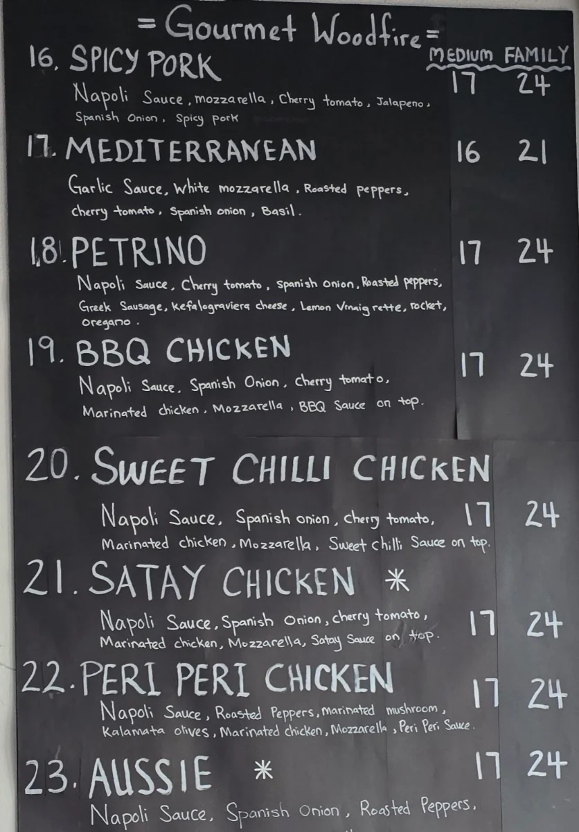 Menu, Petrino Woodfire Pizza