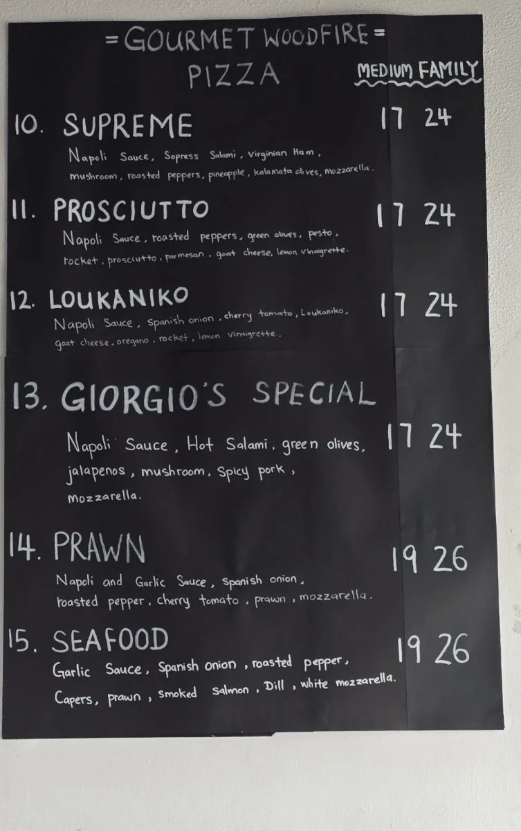 Menu, Petrino Woodfire Pizza