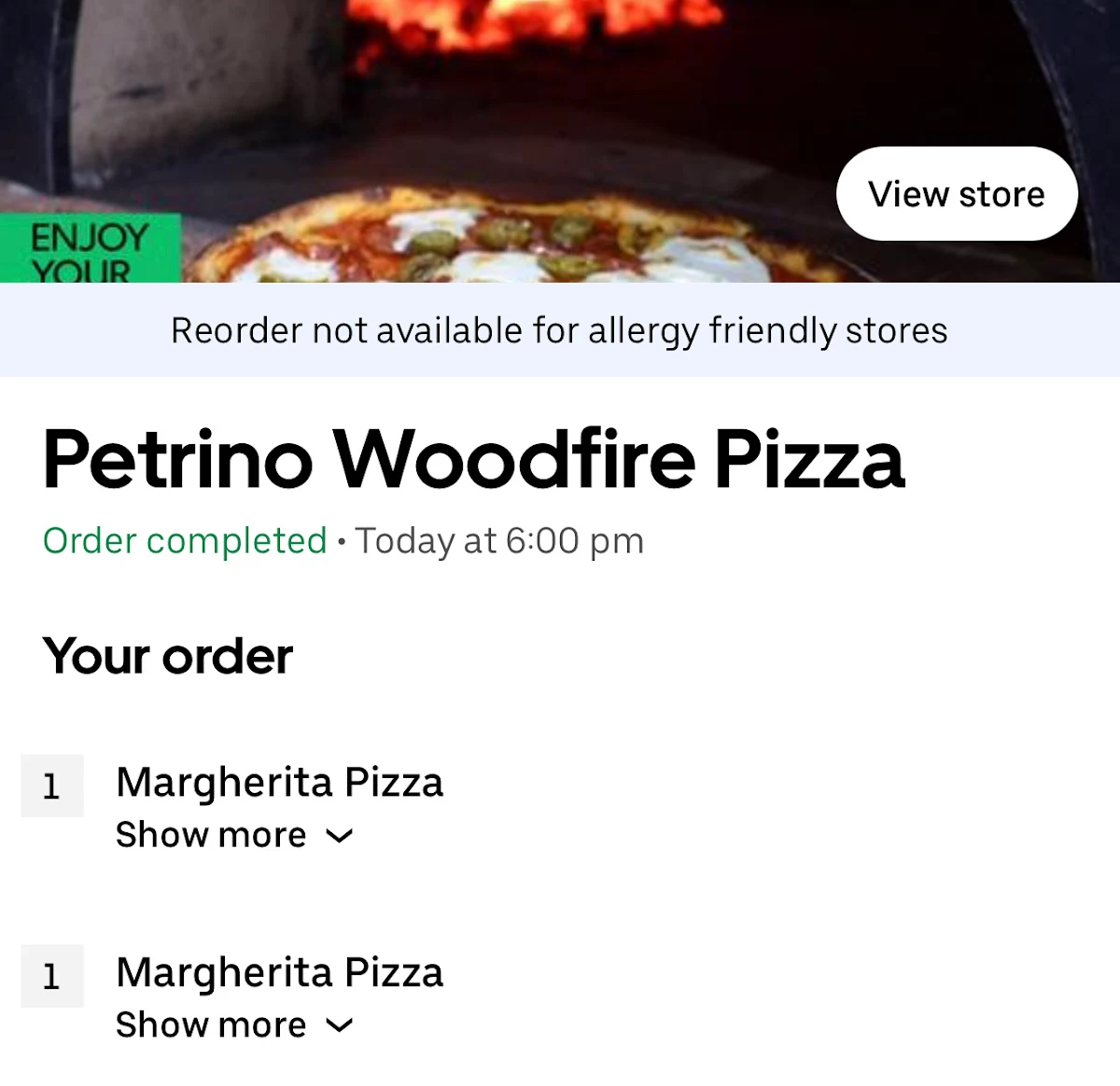 Menu, Petrino Woodfire Pizza