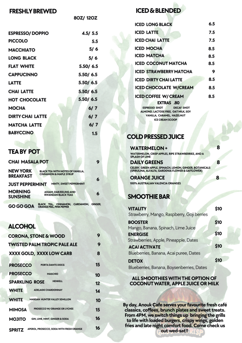 Menu, Anouk Café