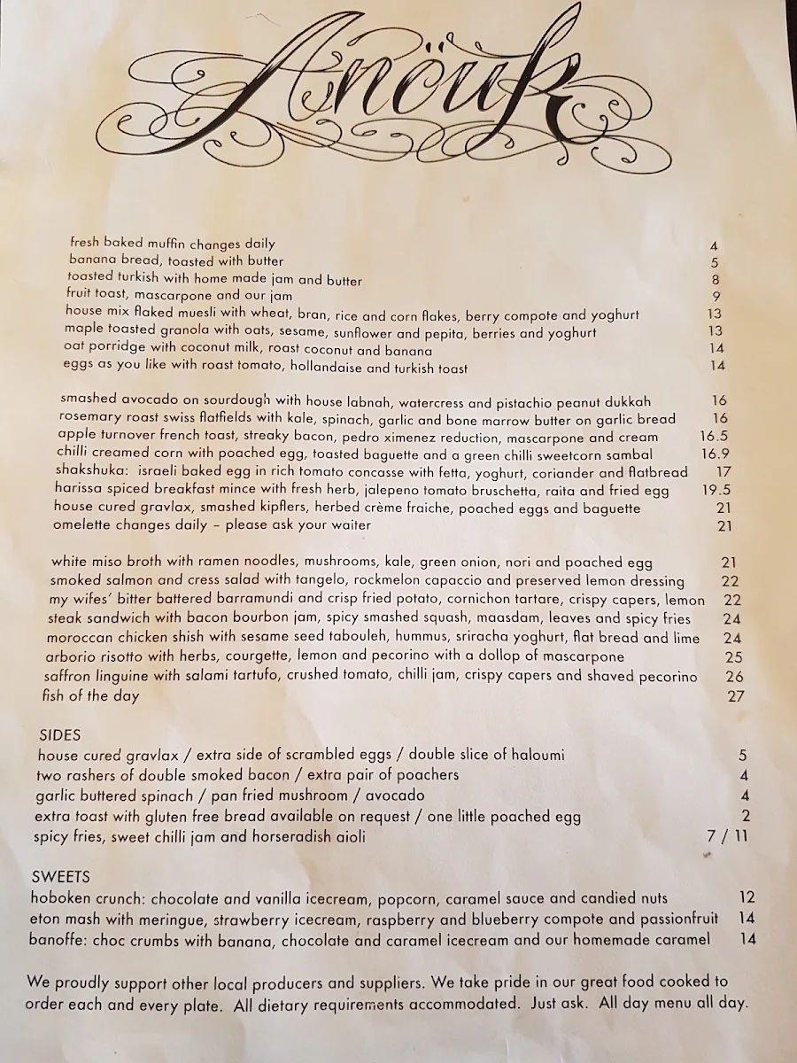 Menu, Anouk Café