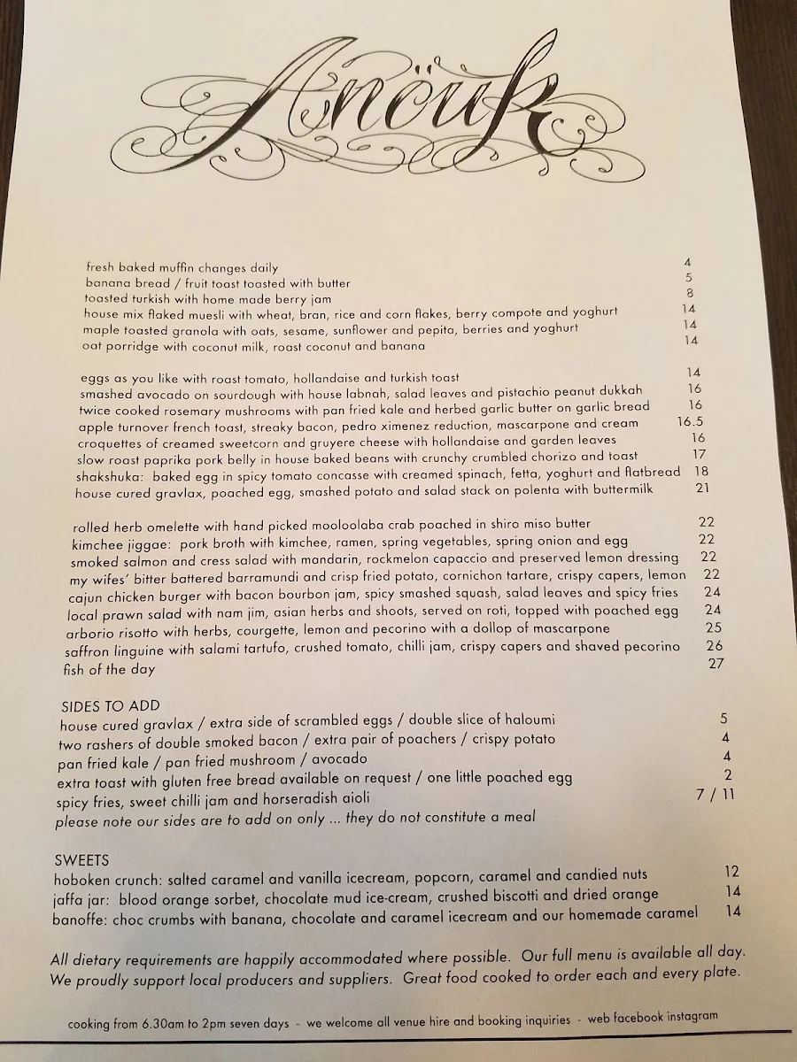 Menu, Anouk Café