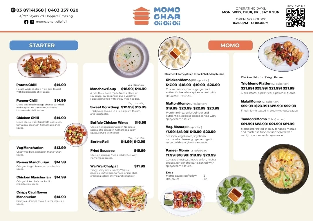 Menu, Momo Ghar Oii Oii Oii