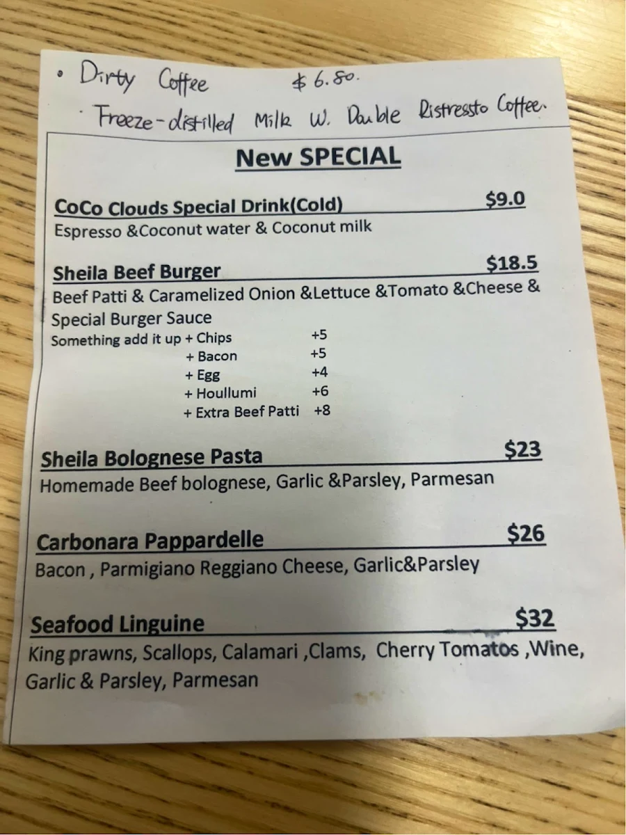 Menu, Sheila Coffee & Food cafe