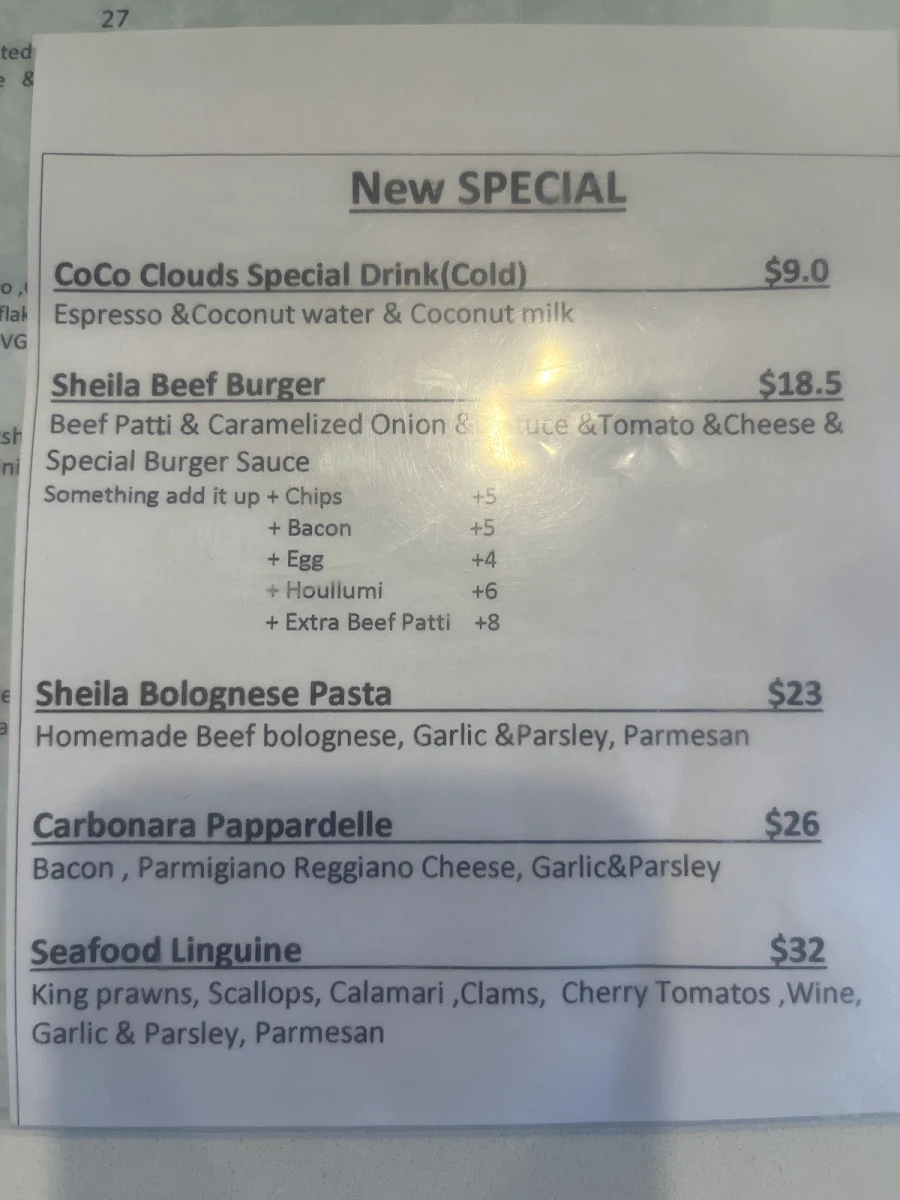 Menu, Sheila Coffee & Food cafe