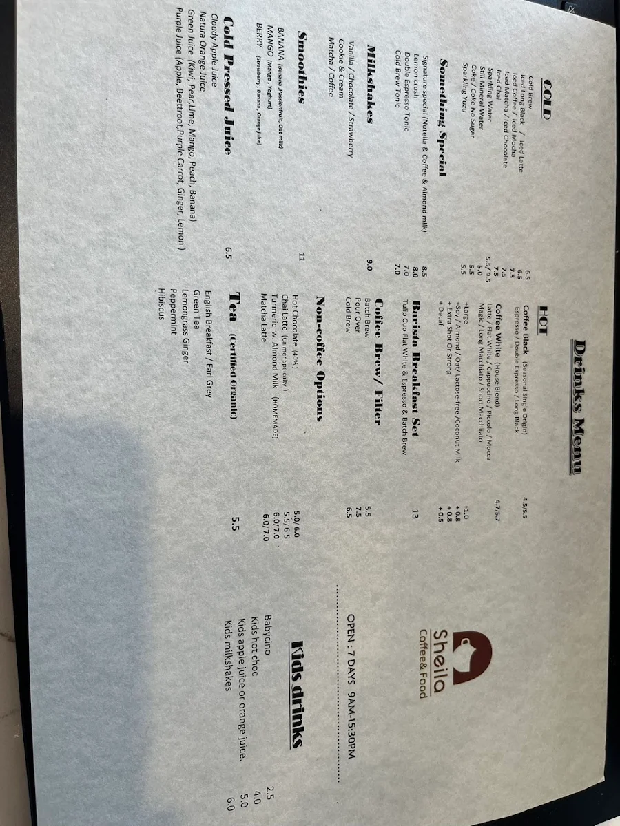 Menu, Sheila Coffee & Food cafe