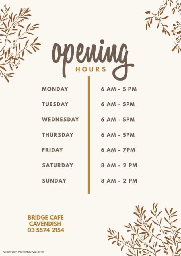 Menu, Bridge Cafe Cavendish