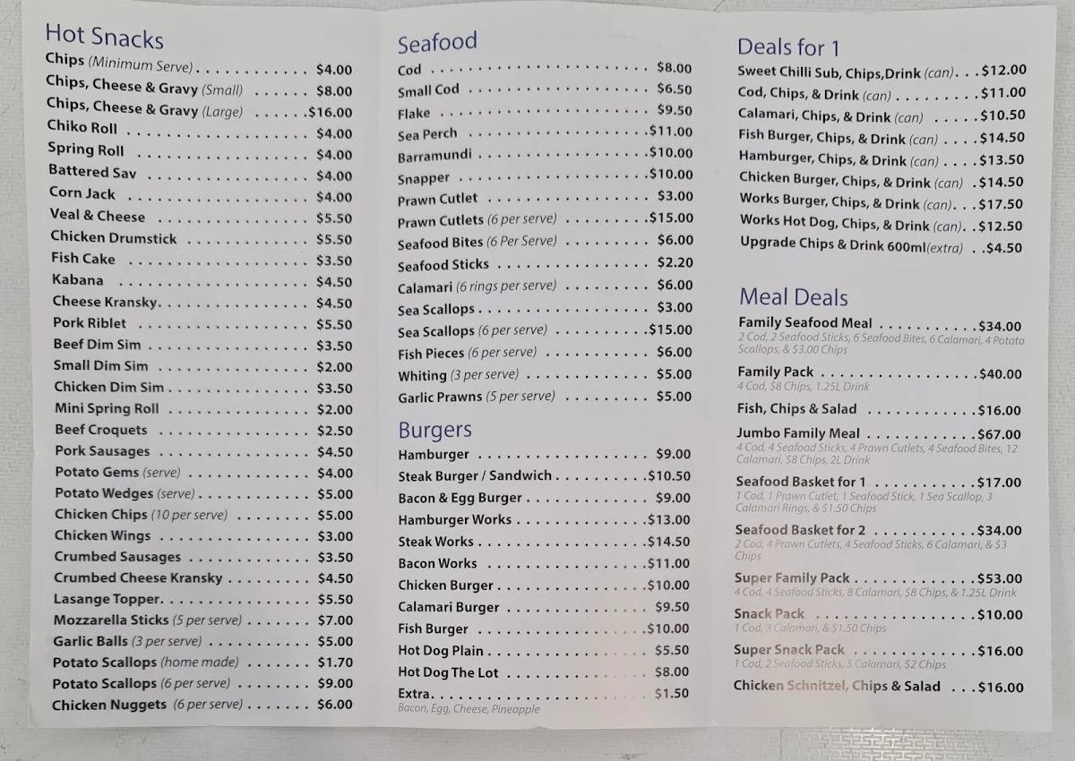 Menu, New Adventure Snack Bar