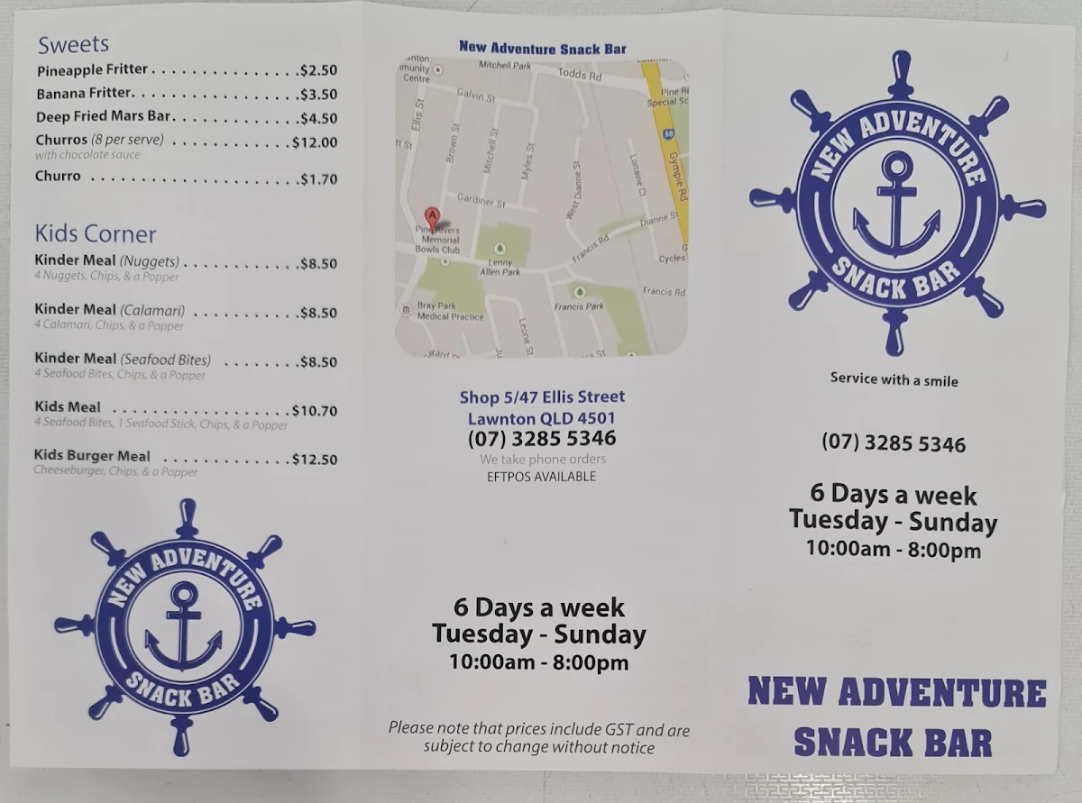 Menu, New Adventure Snack Bar