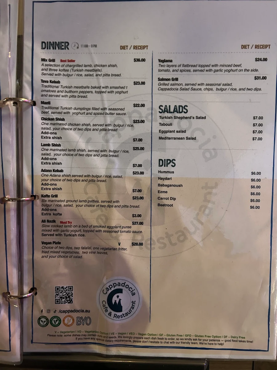 Menu, Cappadocia Cafe & Restaurant