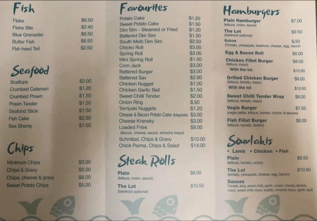 Menu, Scotty's Seafood