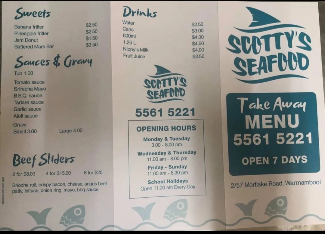Menu, Scotty's Seafood