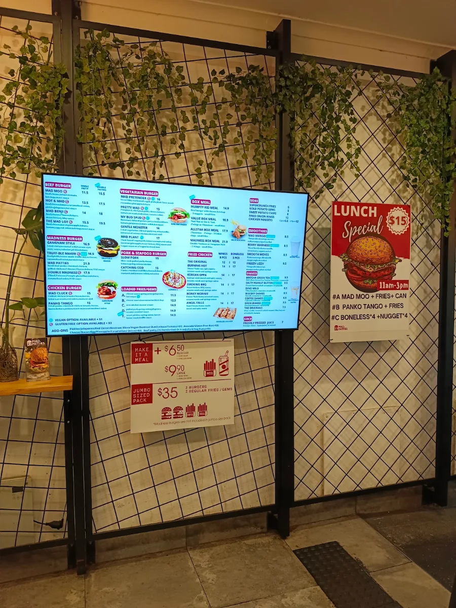 Menu, Mad Patties Mitcham