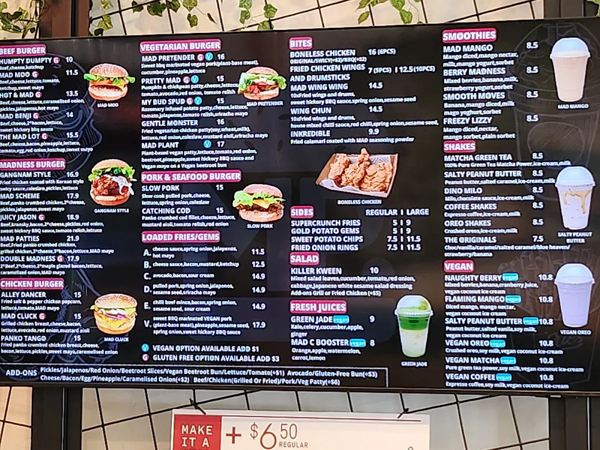 Menu, Mad Patties Mitcham