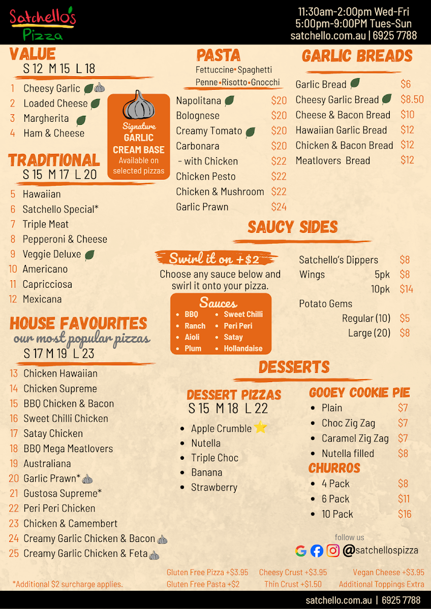 Menu, Satchello's Pizza (formerly Belair Pizza & Pasta)