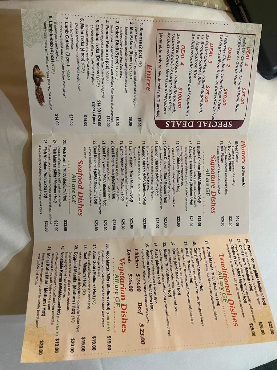Menu, Singh Indian Curry House