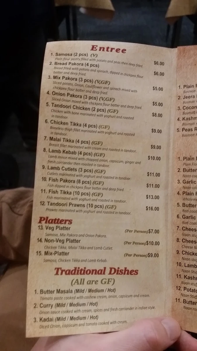 Menu, Singh Indian Curry House