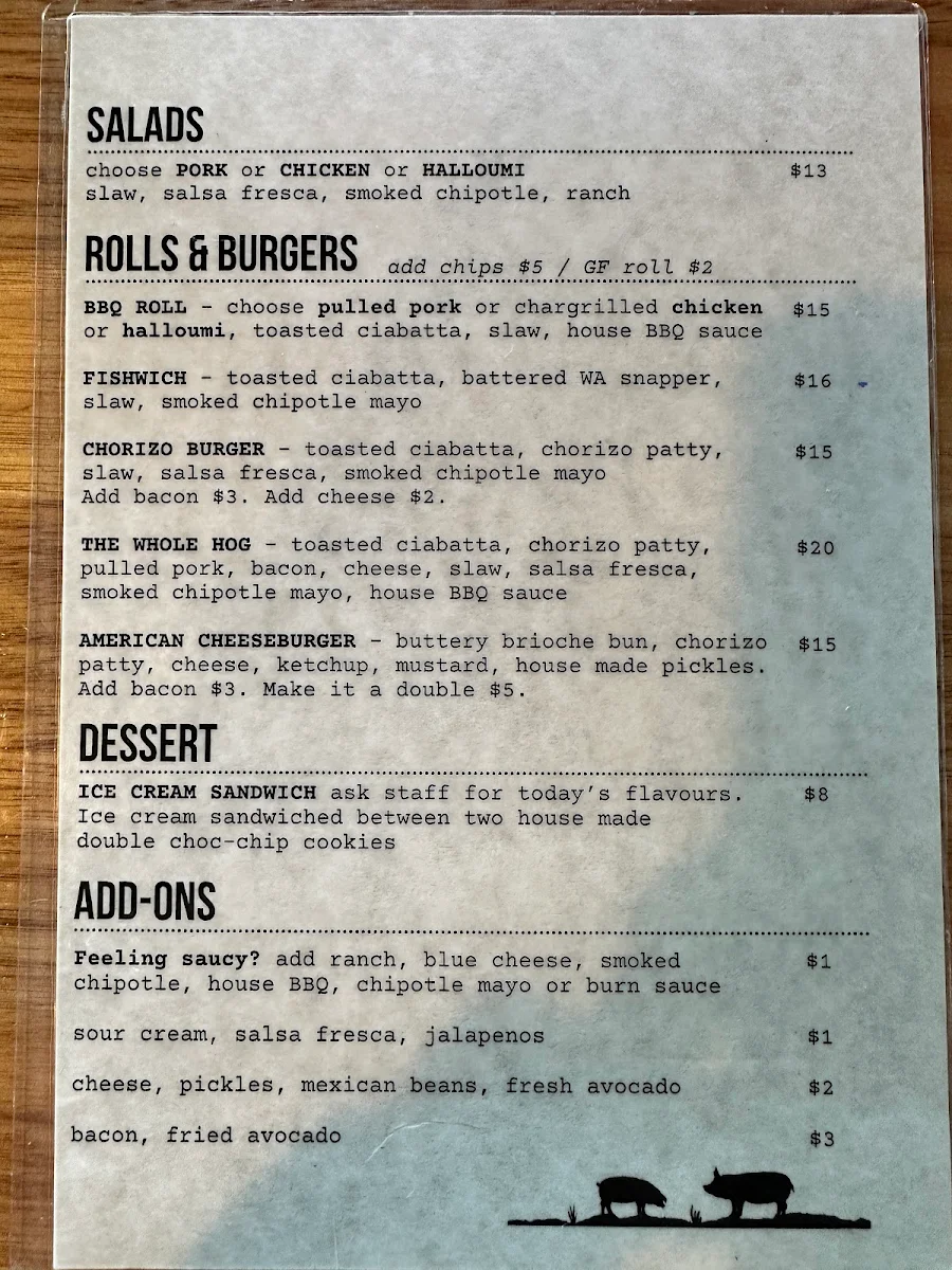 Menu, Piggy Food Co