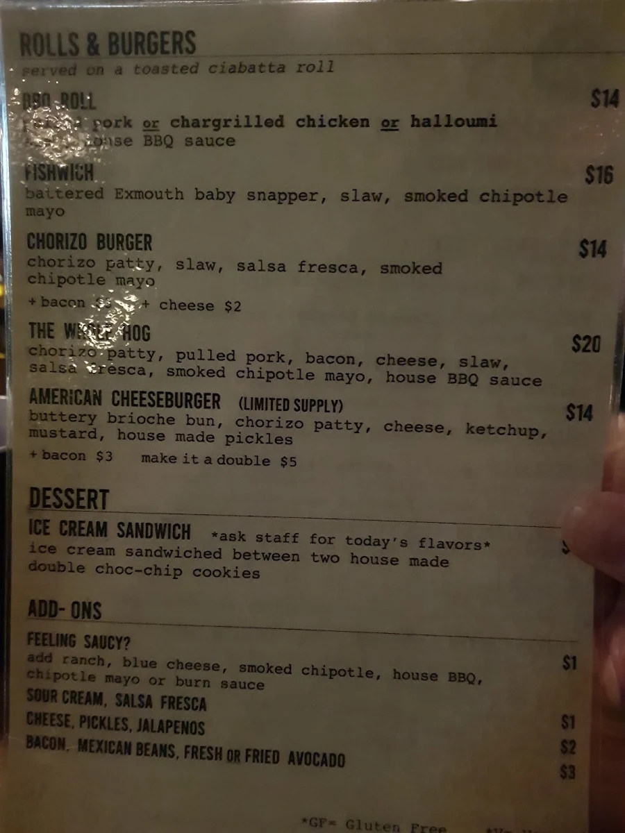 Menu, Piggy Food Co