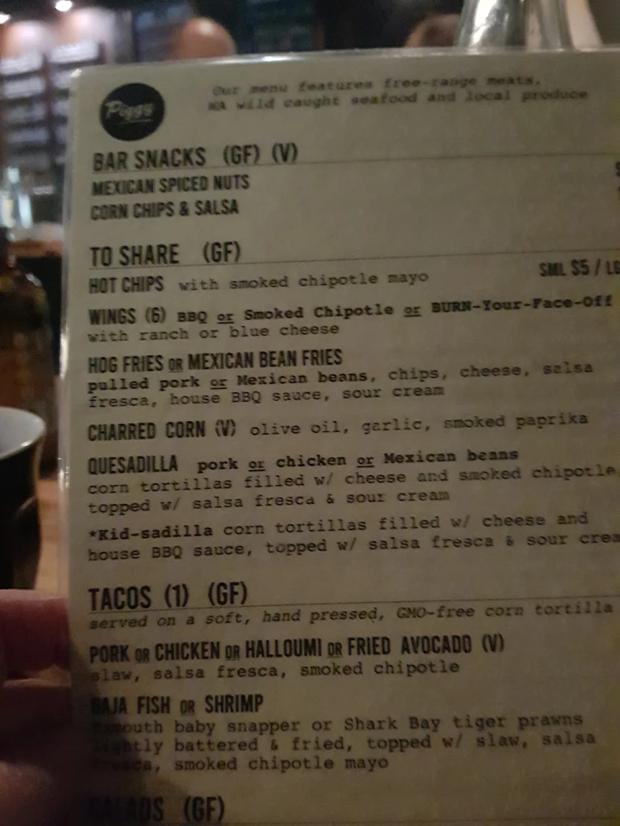 Menu, Piggy Food Co