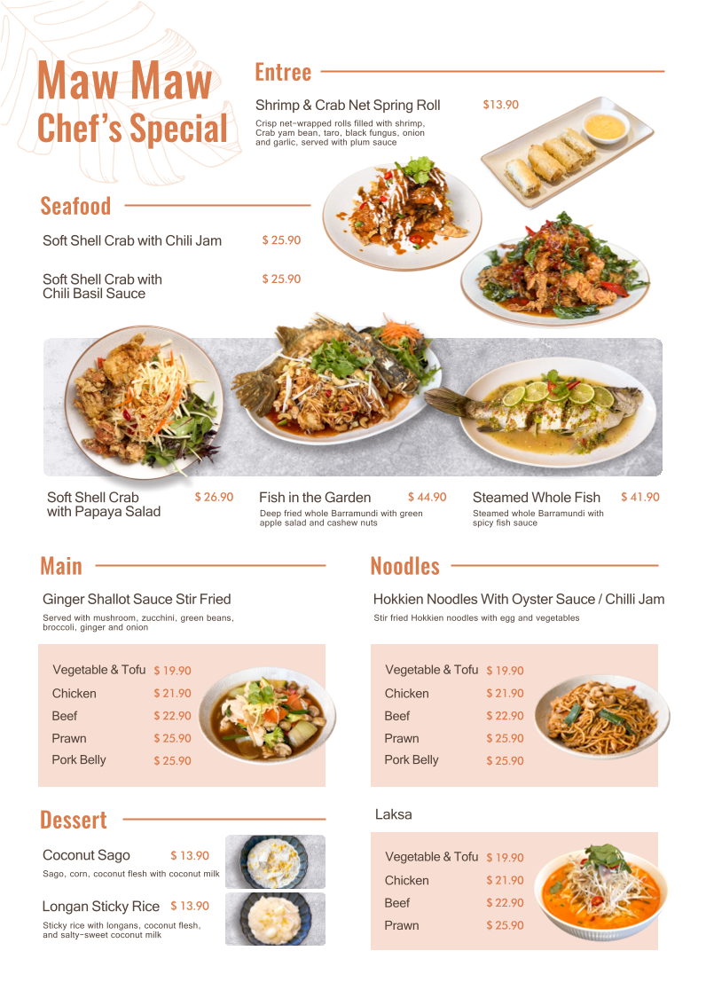 Menu, Maw Maw Thai