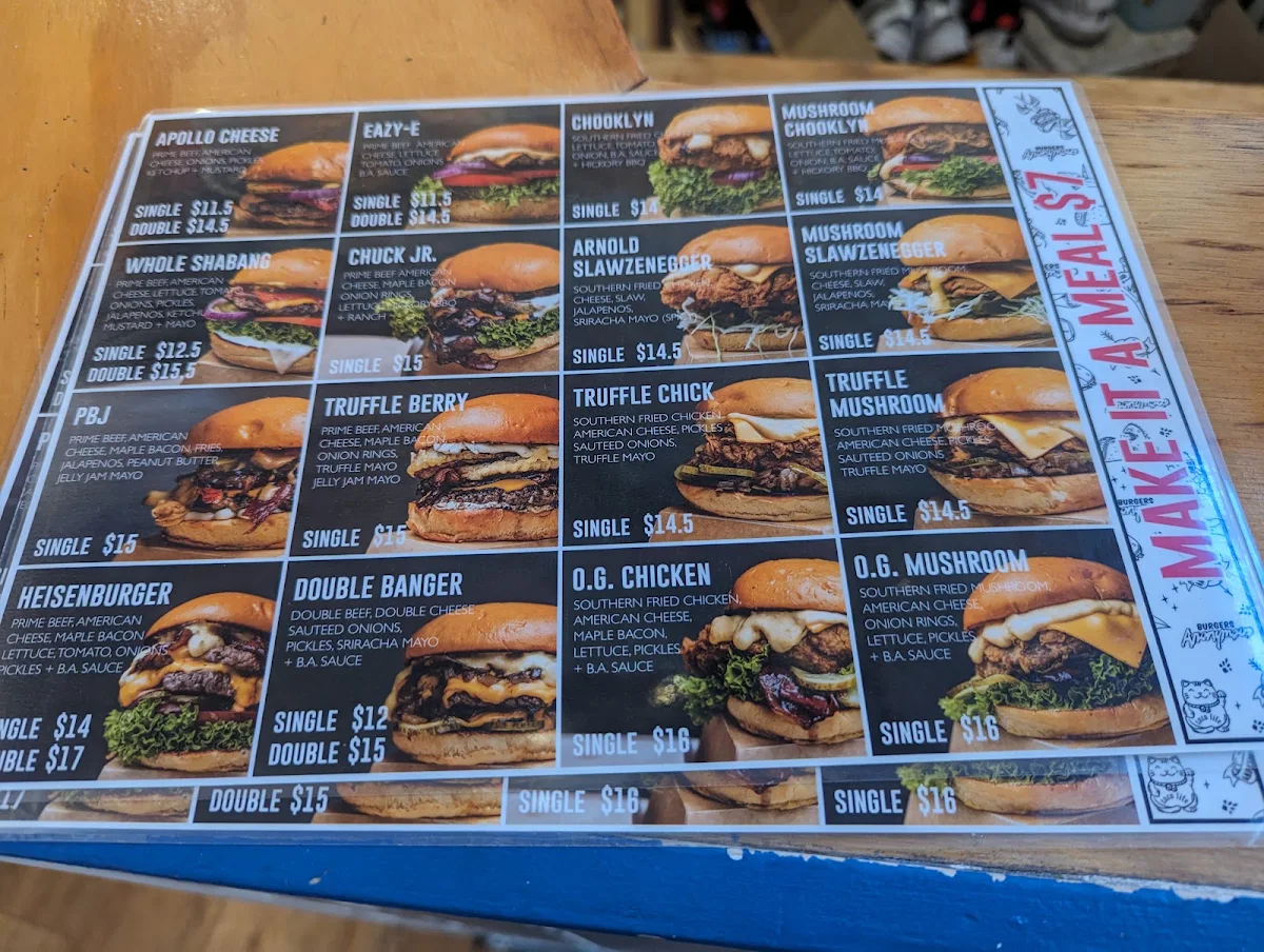 Menu, Burgers Anonymous