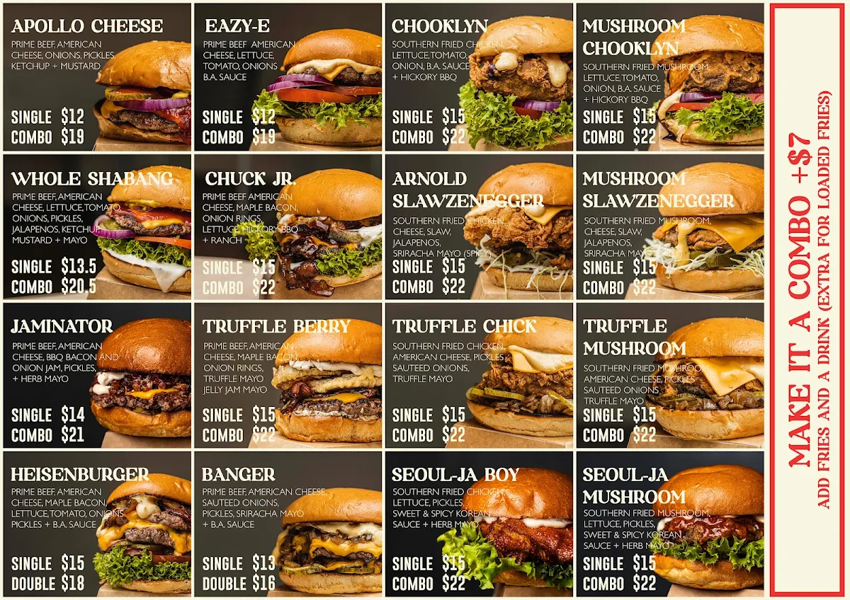 Menu, Burgers Anonymous