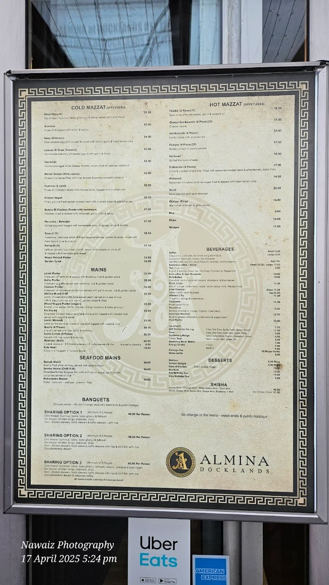 Menu, Almina