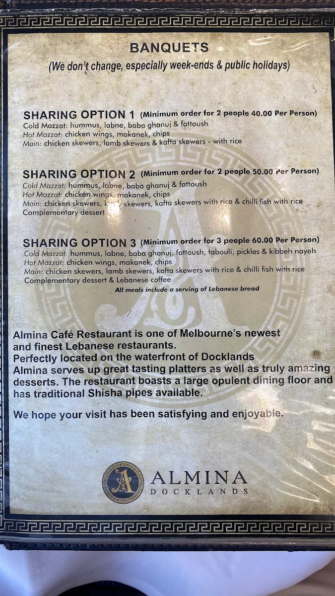 Menu, Almina