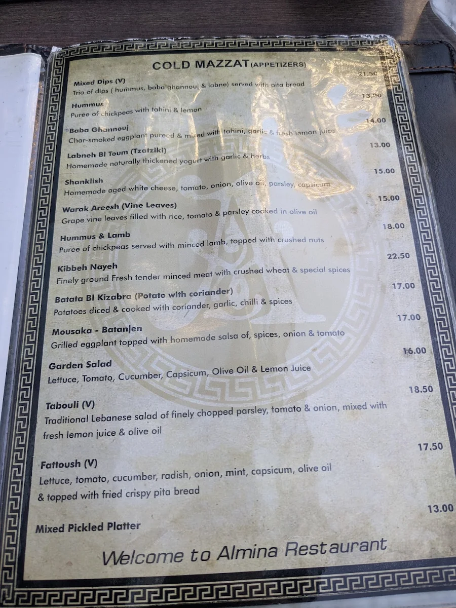 Menu, Almina