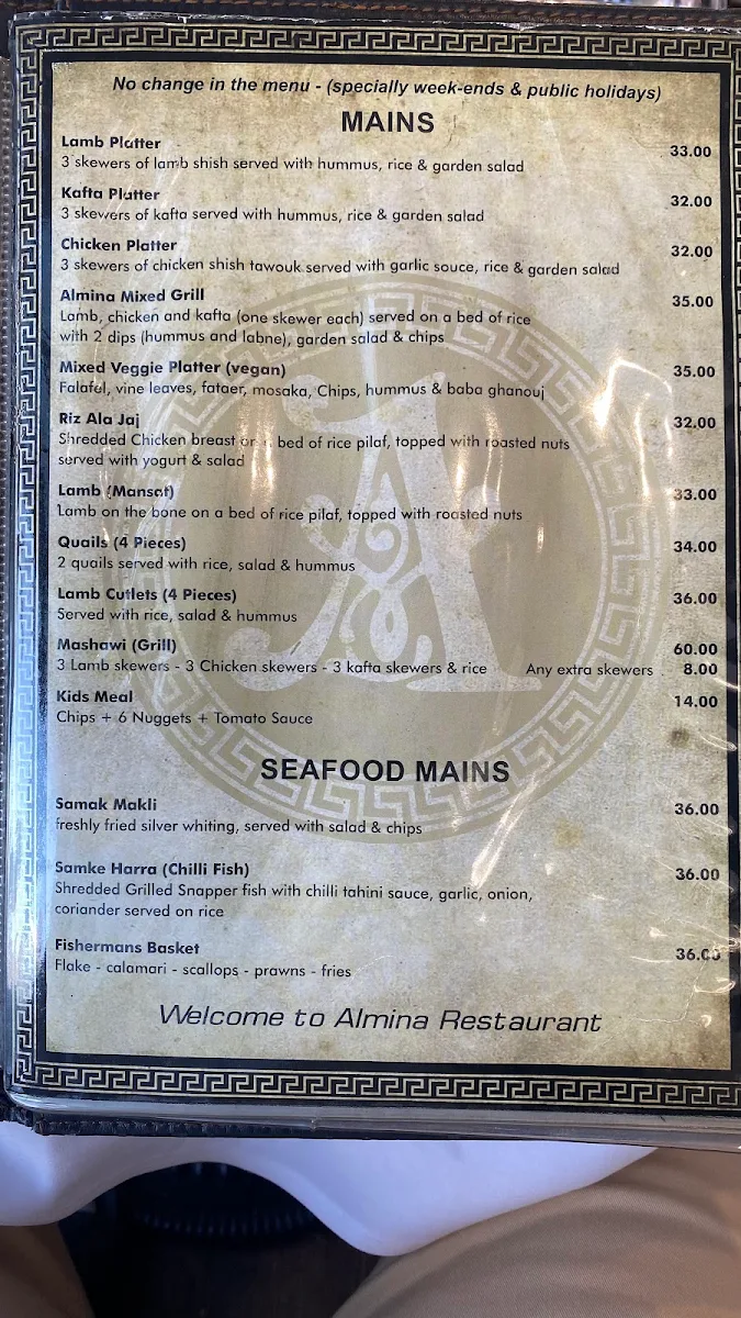 Menu, Almina