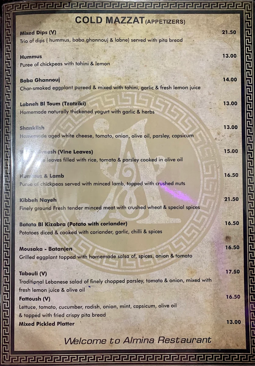 Menu, Almina