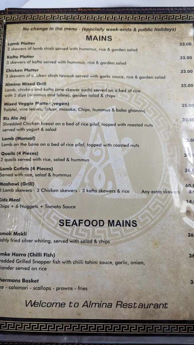 Menu, Almina