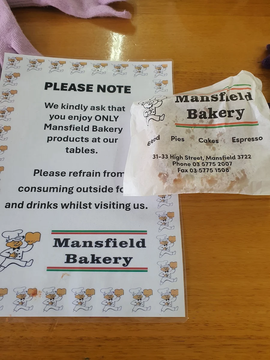 Menu, Mansfield Bakery