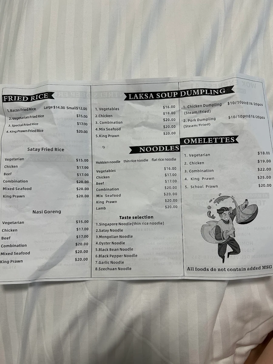 Menu, Wok Express 41 Chinese restaurant