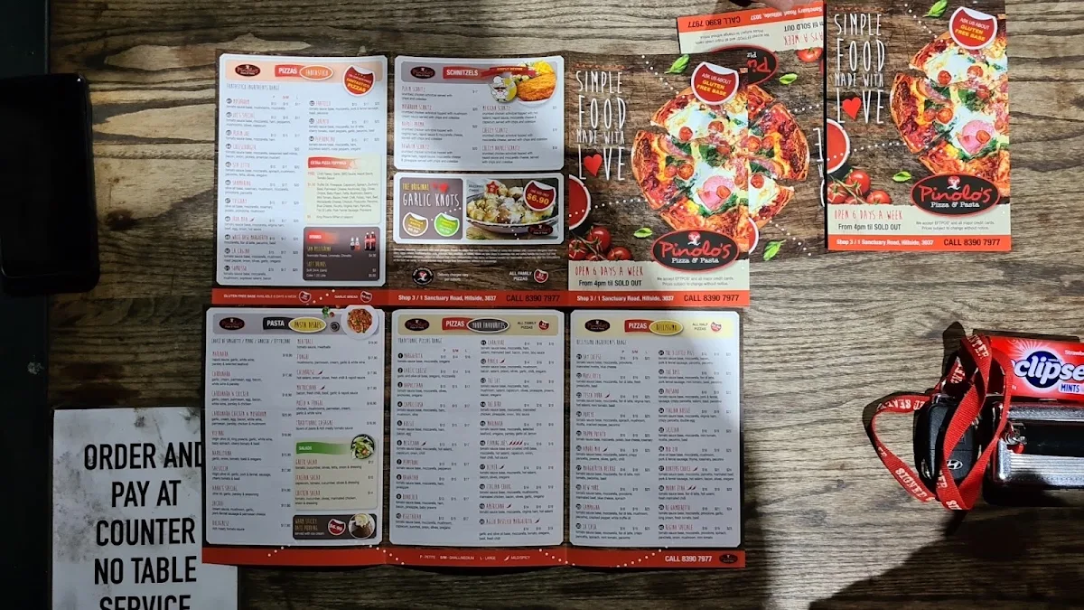 Menu, Pinolos Pizza & Pasta