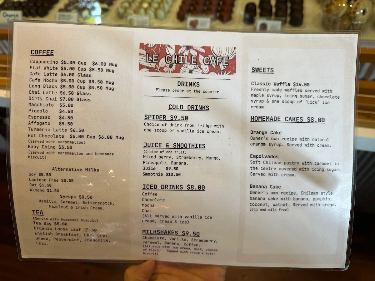 Menu, Le Chile Cafe