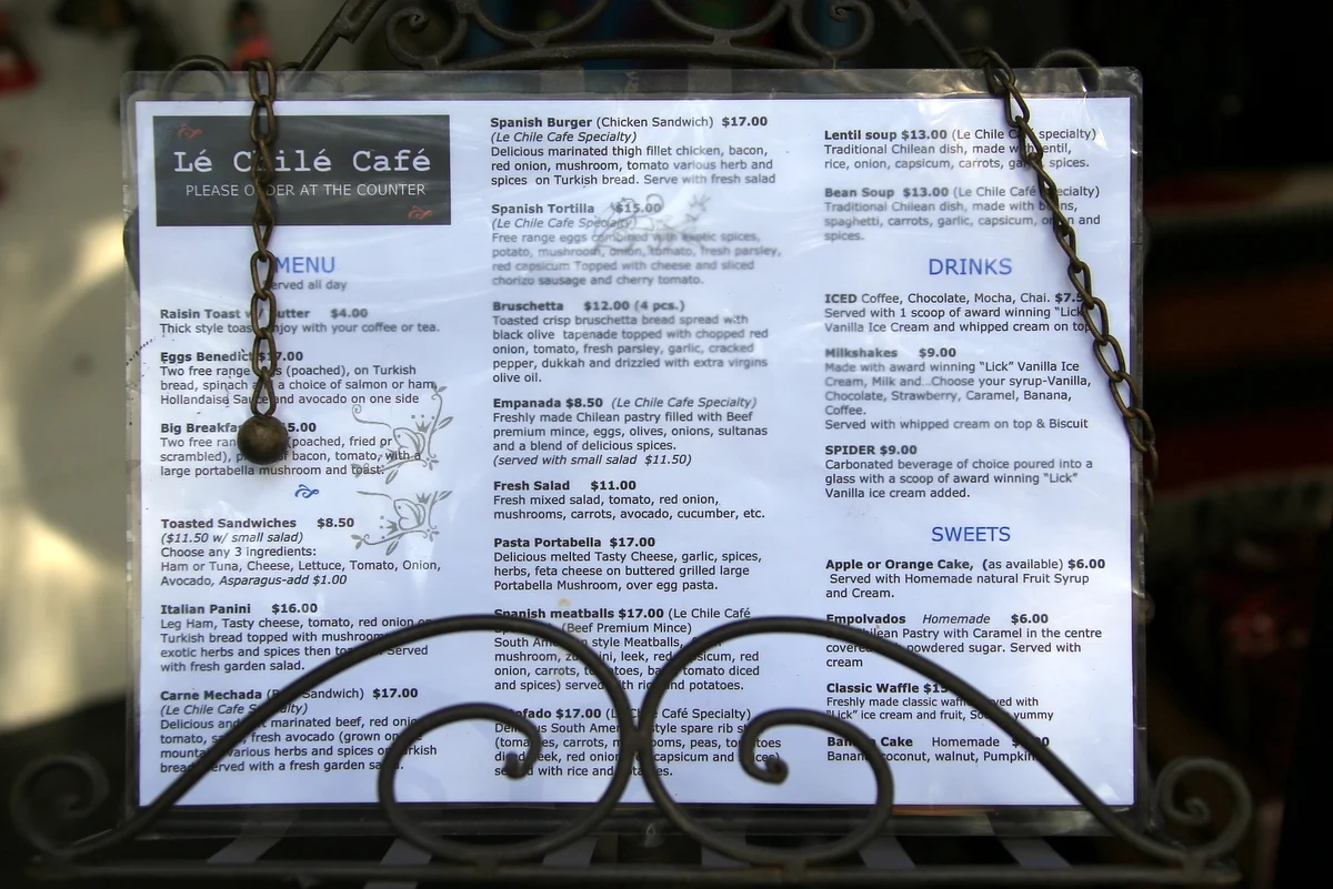 Menu, Le Chile Cafe