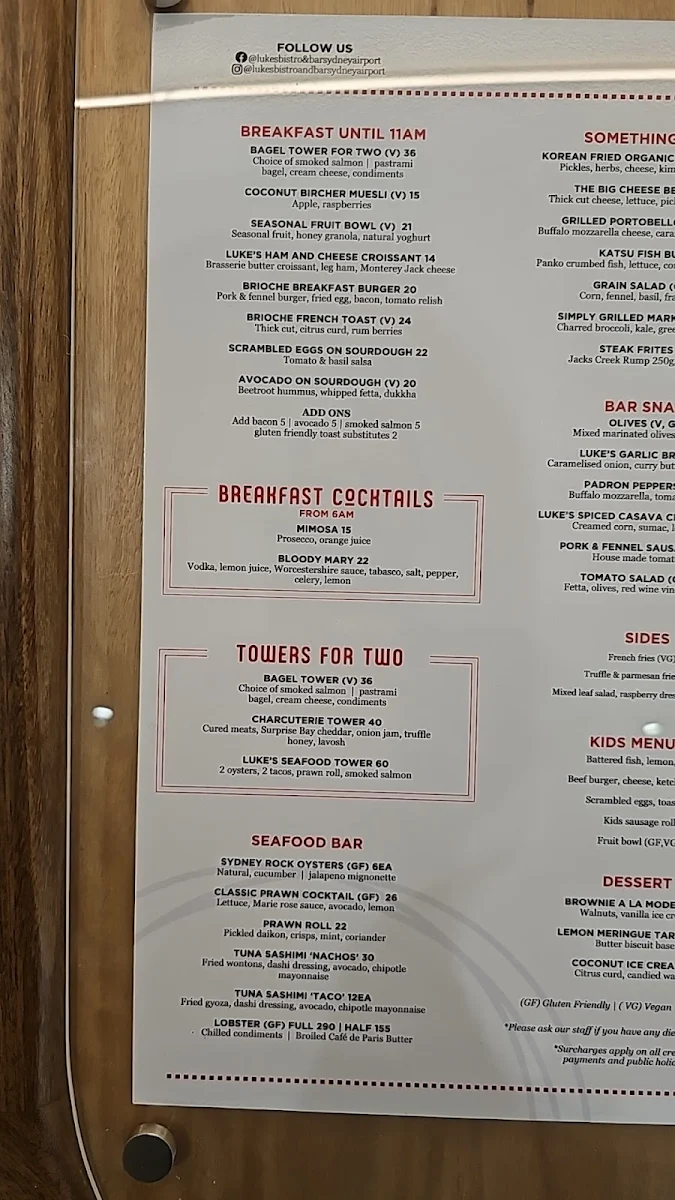 Menu, Luke's Bistro & Bar