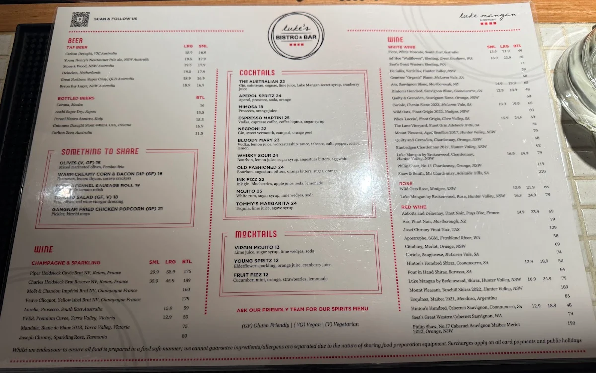 Menu, Luke's Bistro & Bar