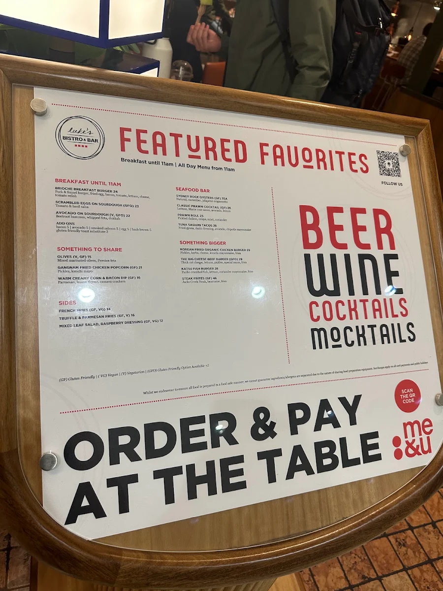 Menu, Luke's Bistro & Bar