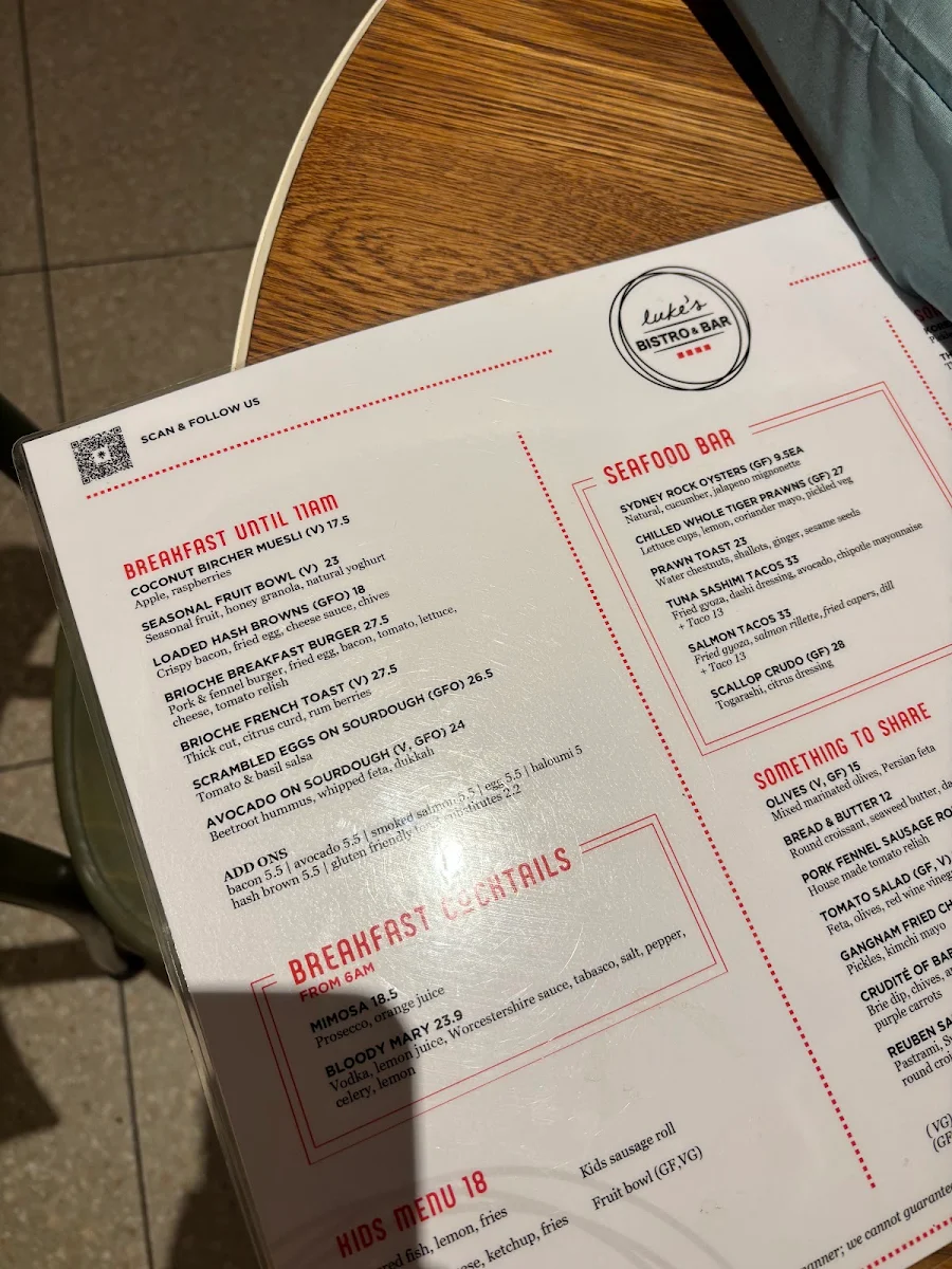 Menu, Luke's Bistro & Bar