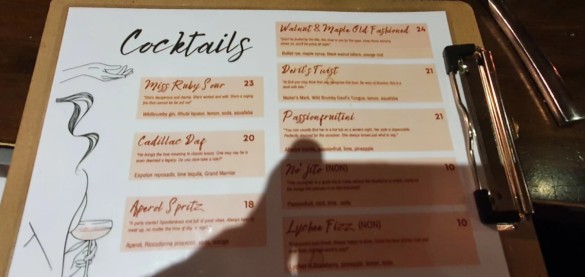 Menu, Cascades Restaurant