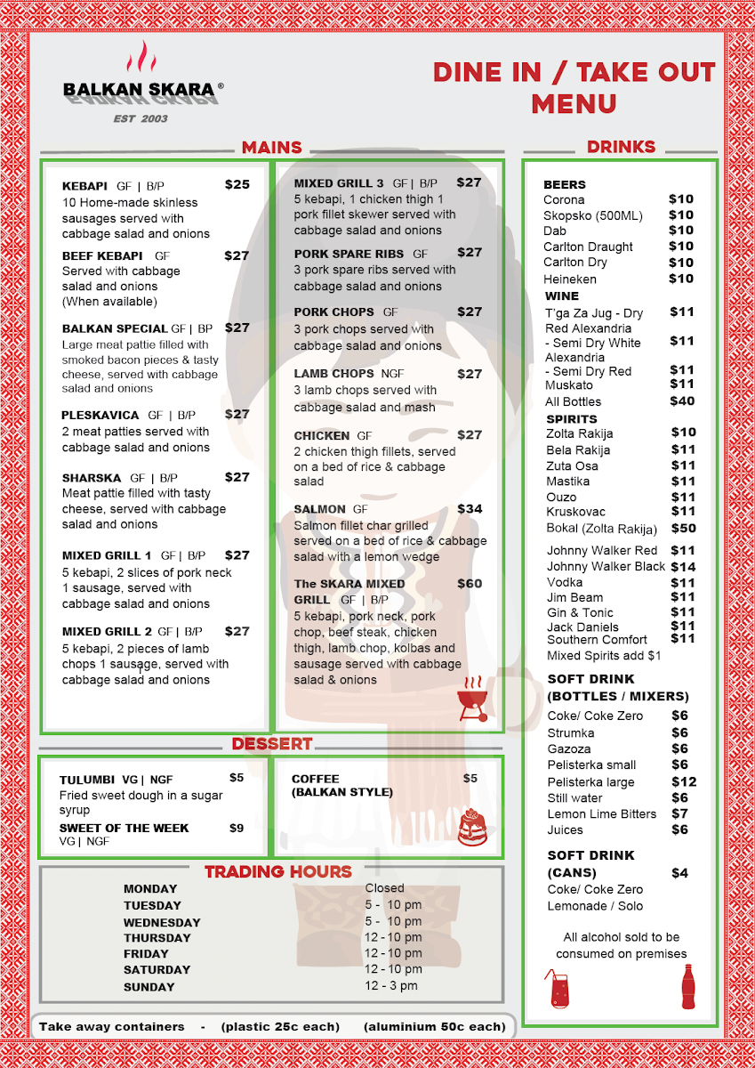 Menu, Balkan Skara